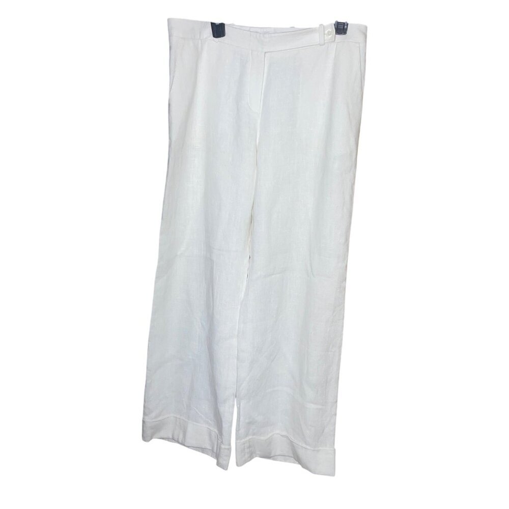 Celine Womens Trousers Size 46 White Wide Leg Pockets Classic Pure Linen